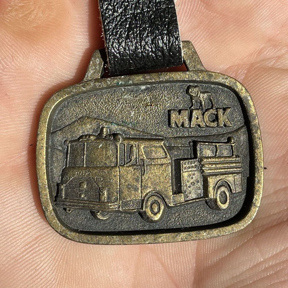 Vintage Mack Pumper Fire Department Truck Brass Pocket Watch Fob